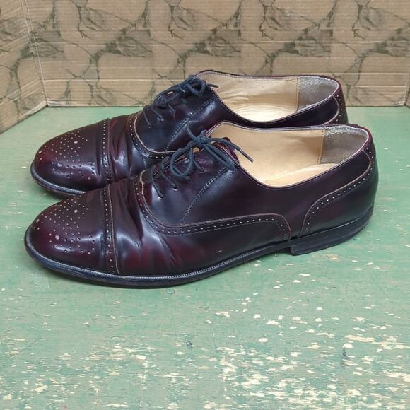 Mens Alfani (Italy) "Paul" Brown Leather Oxford Cap Round Toe Dress Shoes sz10.5 - Picture 2 of 10